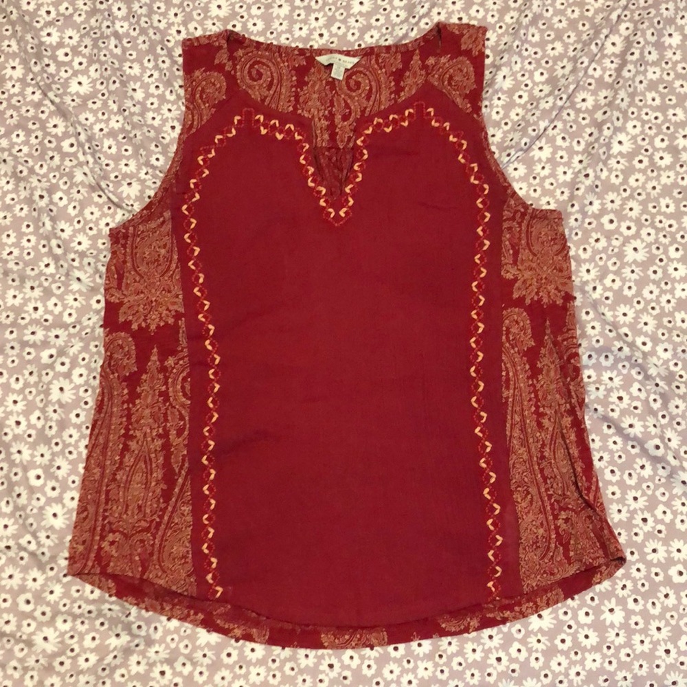 Lucky Brand Embroidered Woven Mix Tank Blouse Womens Size M - Picture 12 of 13